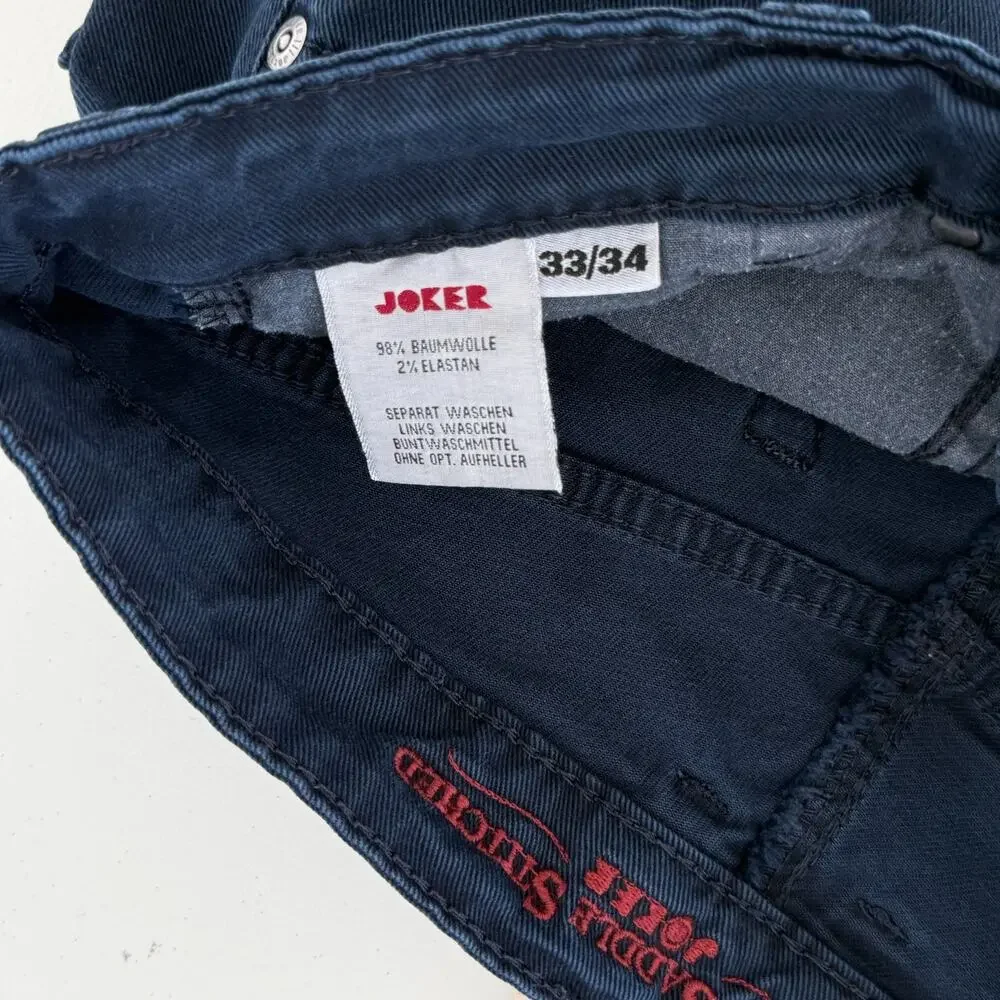 Joker Double Saddle Stitched Pants Jeans 33x34 Navy Cotton Stretch Chino Trouser